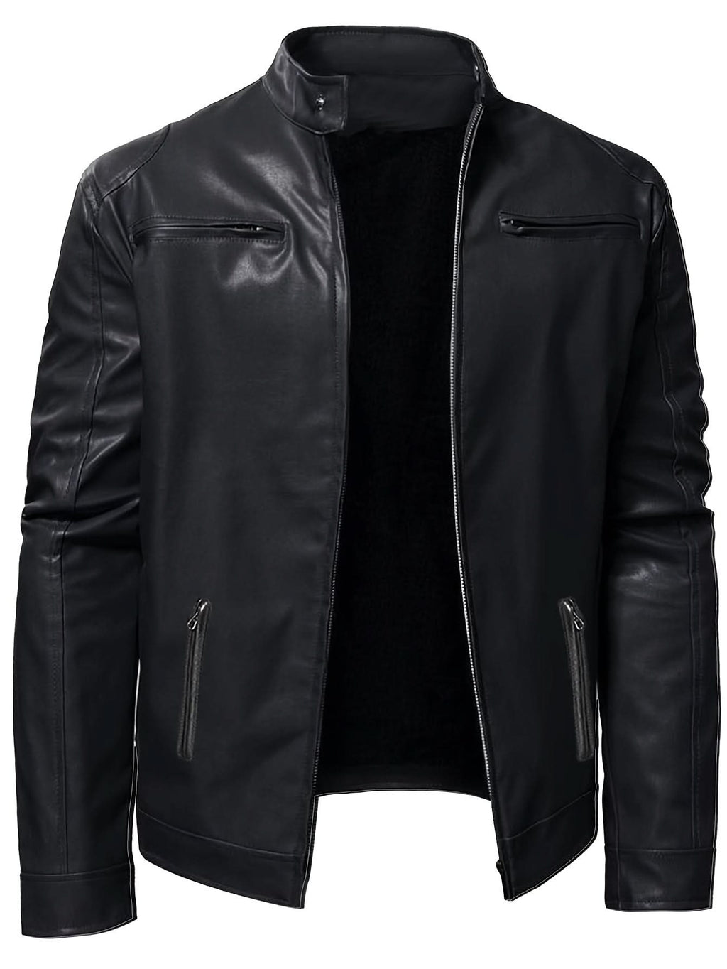Ethan | Chaqueta Moto de Cuello Mandarín y Diseño Elegante