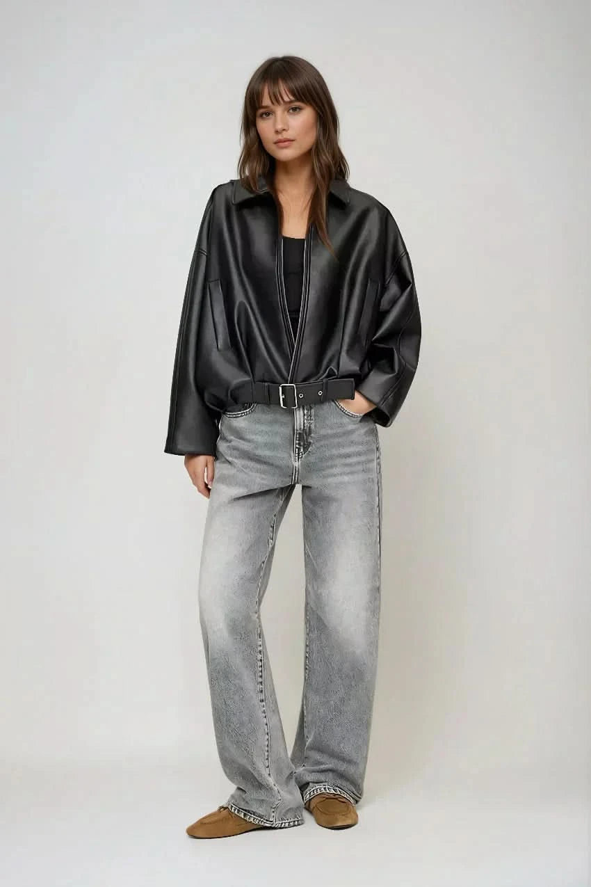 Vanessa | Oversized Leather Jacket with Belt