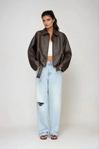 Vanessa | Blouson en cuir oversize avec ceinture