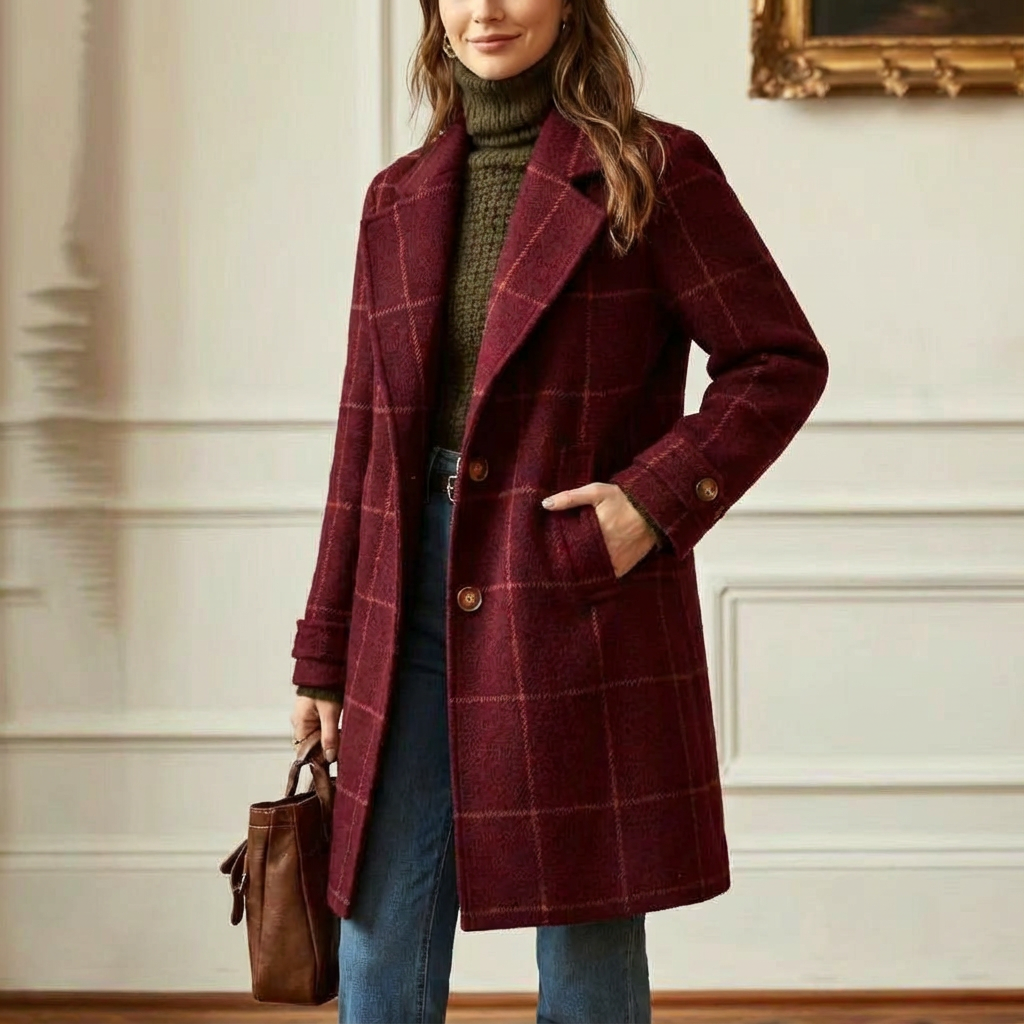 Vivienne | Elegant Check Long Coat
