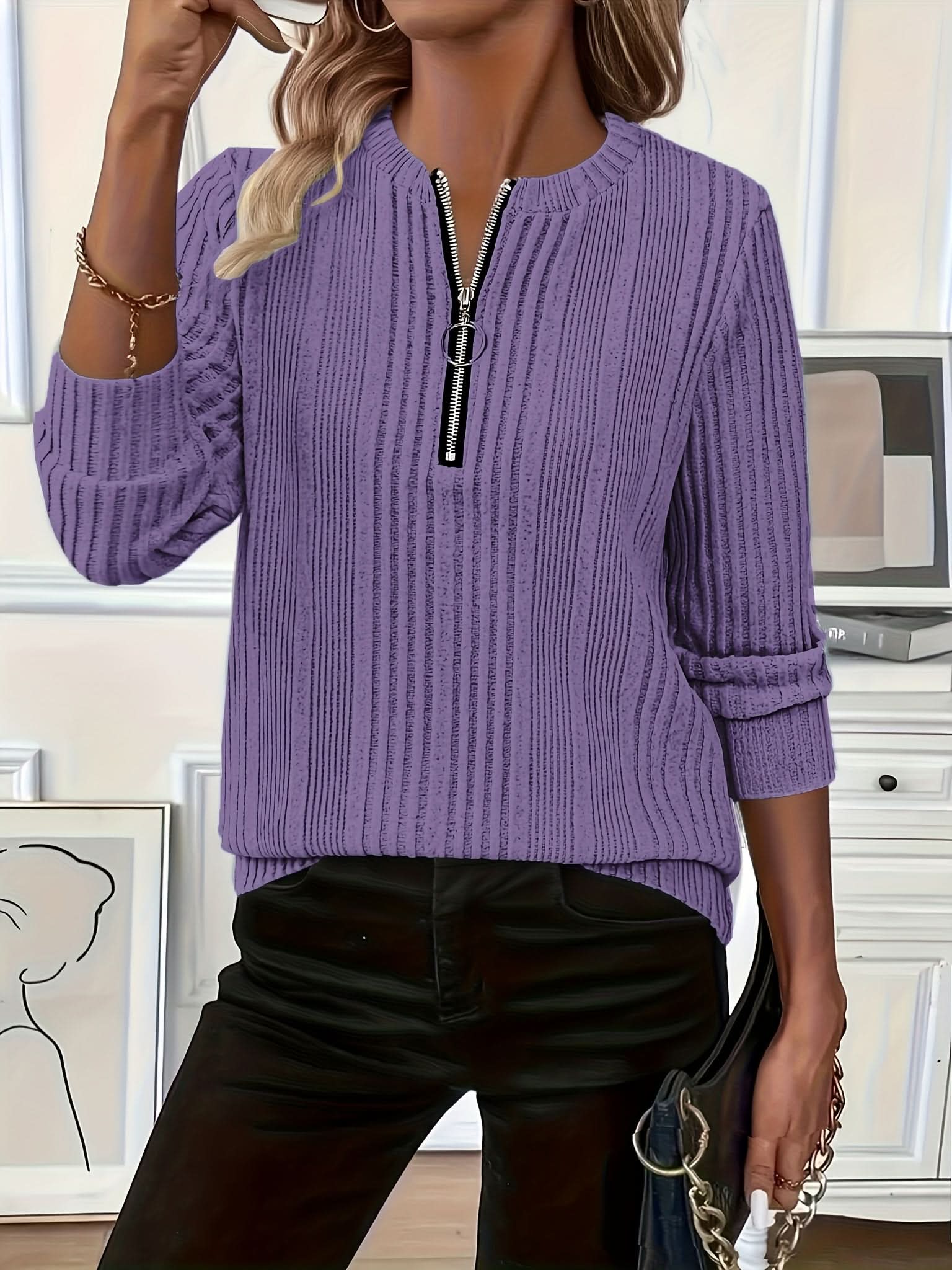 Harper | Pull en maille raffiné à col zippé