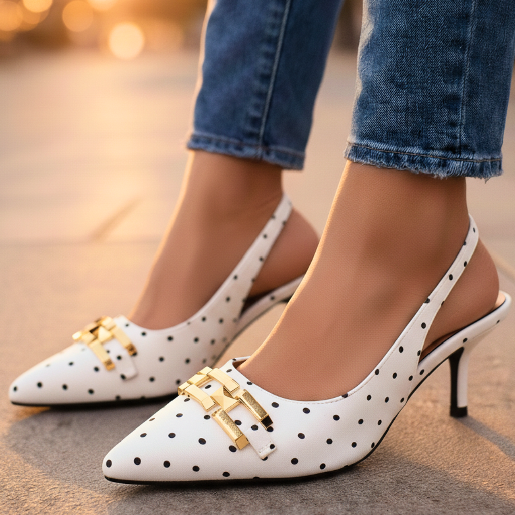 Zapatos de tacón slingback Odette con lunares