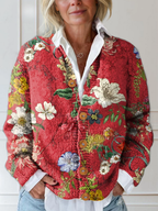 Hailey | Gilet en maille fleurie vintage ouvert sur le devant