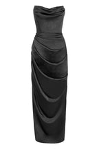 Adrienne™ | Black Satin Corset Maxi Dress