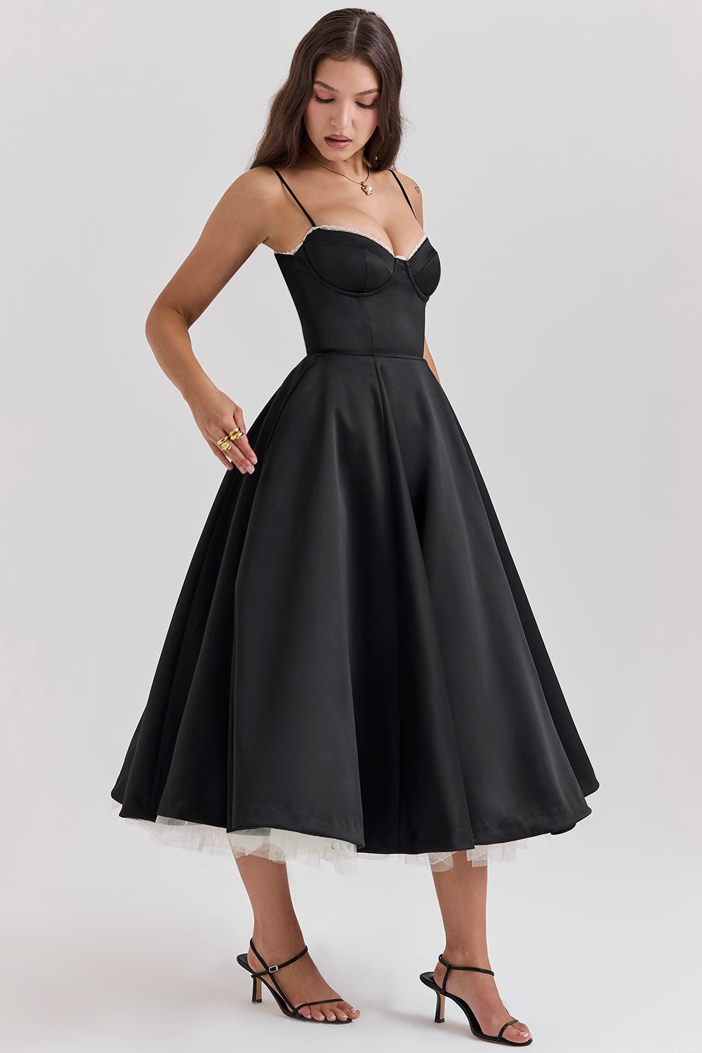 Mademoiselle™ | Black Tulle Midi Dress