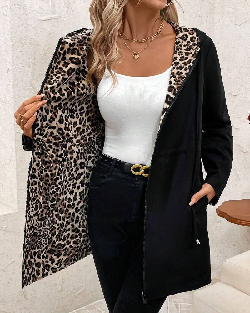Hailey | Abrigo reversible con capucha de leopardo