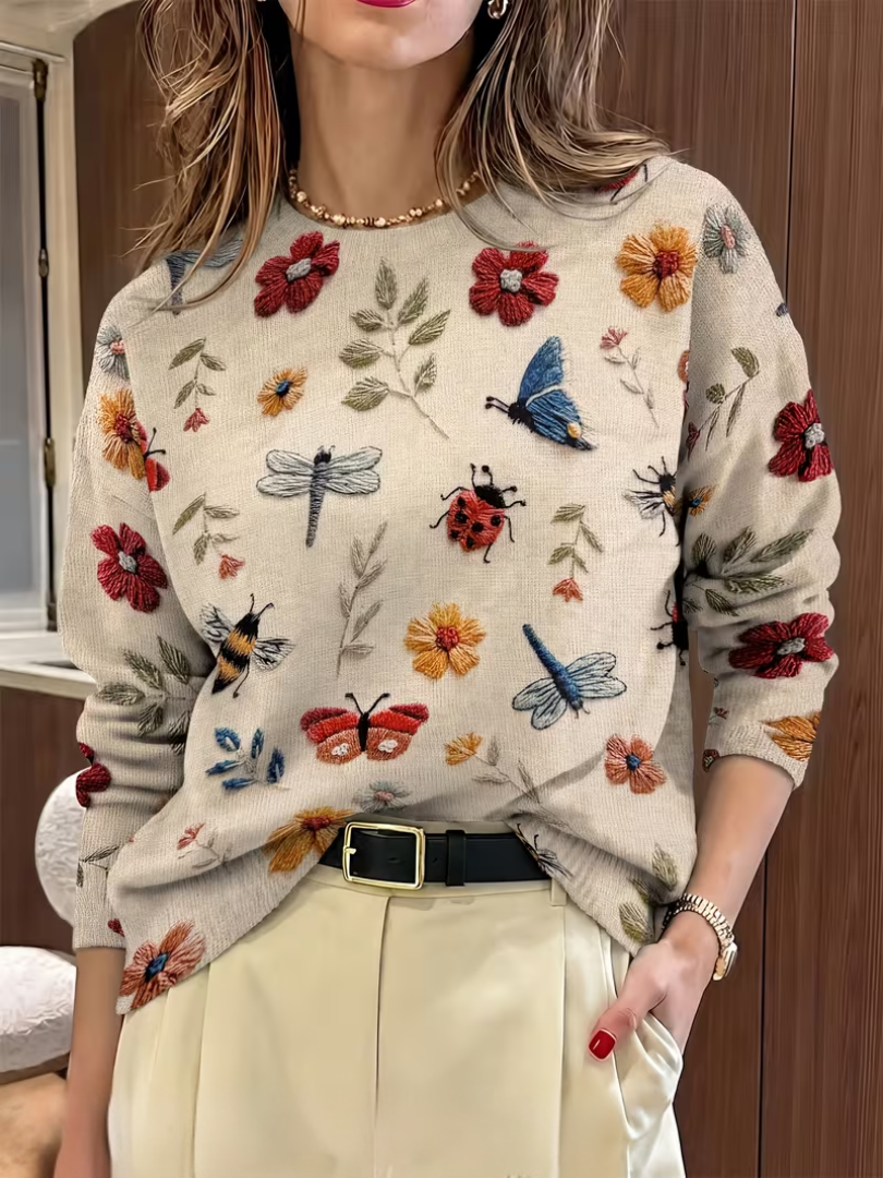 Hazel | Suéter de punto con estampado floral de la naturaleza