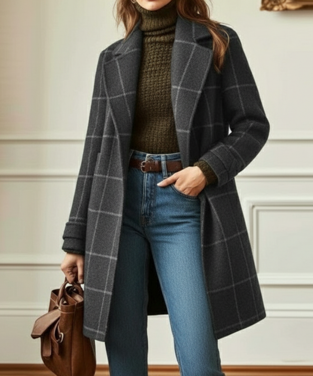 Vivienne | Elegant Check Long Coat