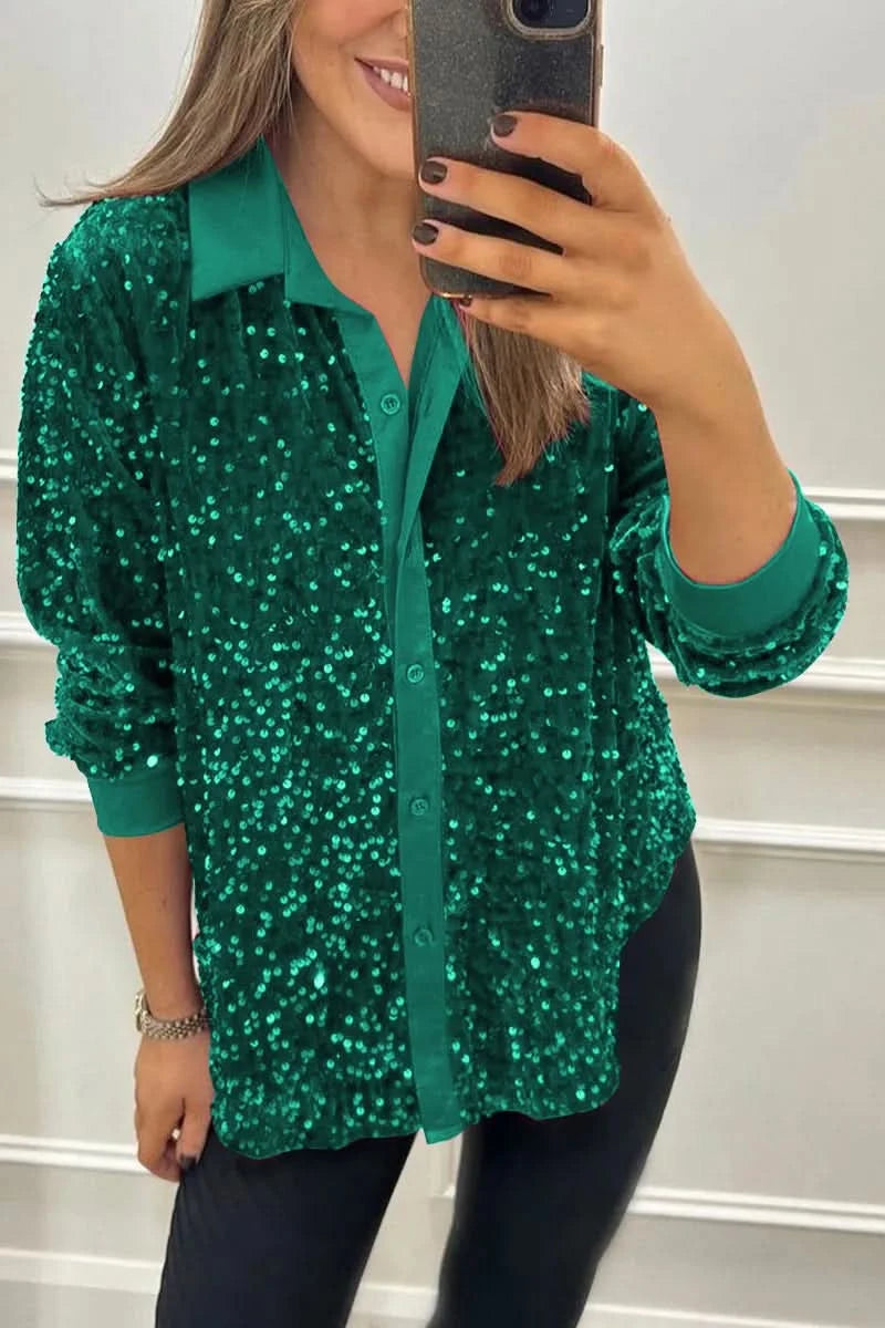 Valeria | Chemise Glamour à Paillettes Premium