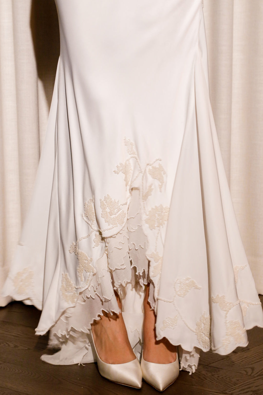 Anastelle™ | Ivory Hand Beaded Satin Maxi Dress