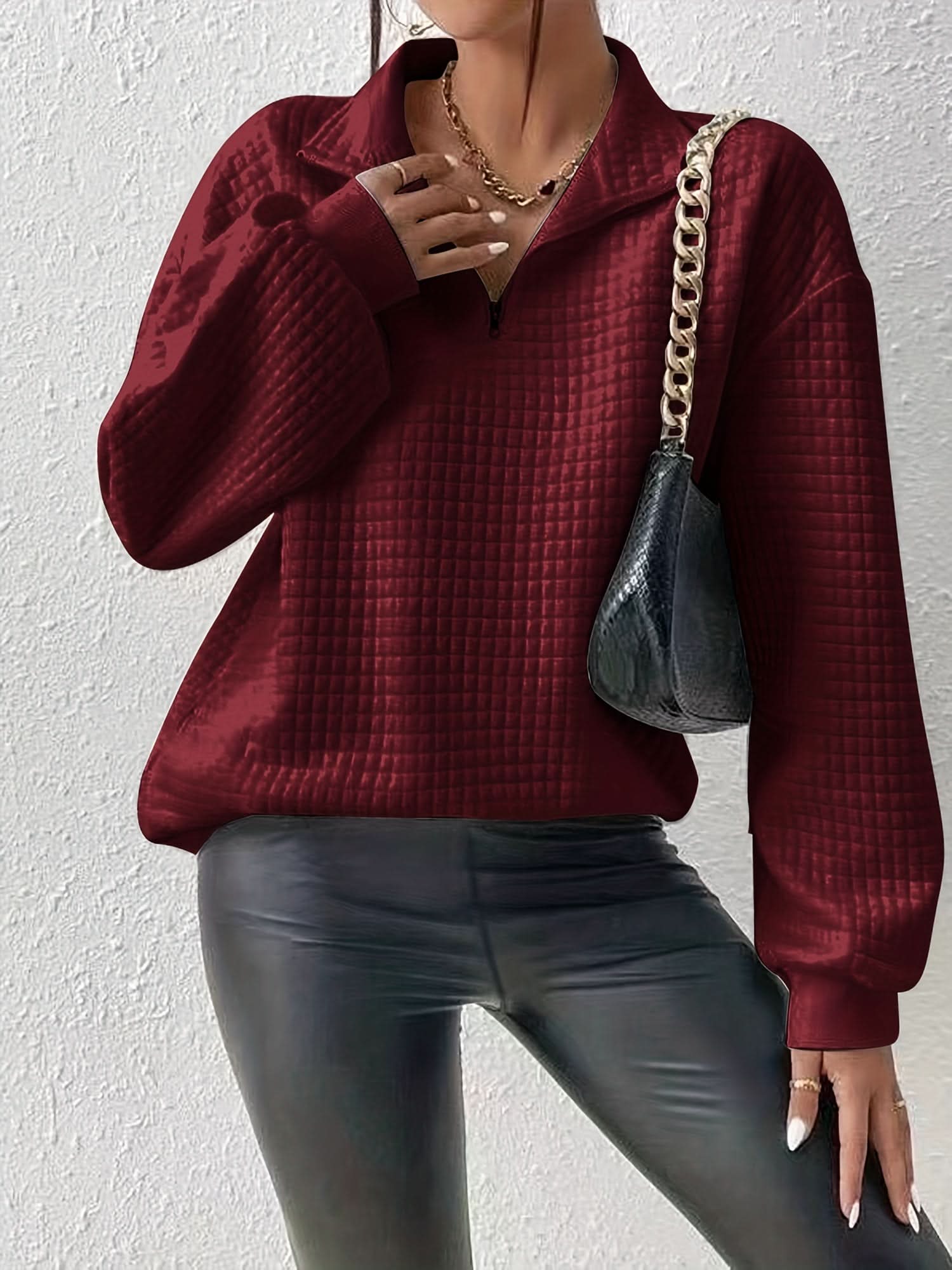Lena | Pull gaufré zippé au quart