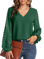 Lena | Blusa llamativa con cuello en V y manga texturizada