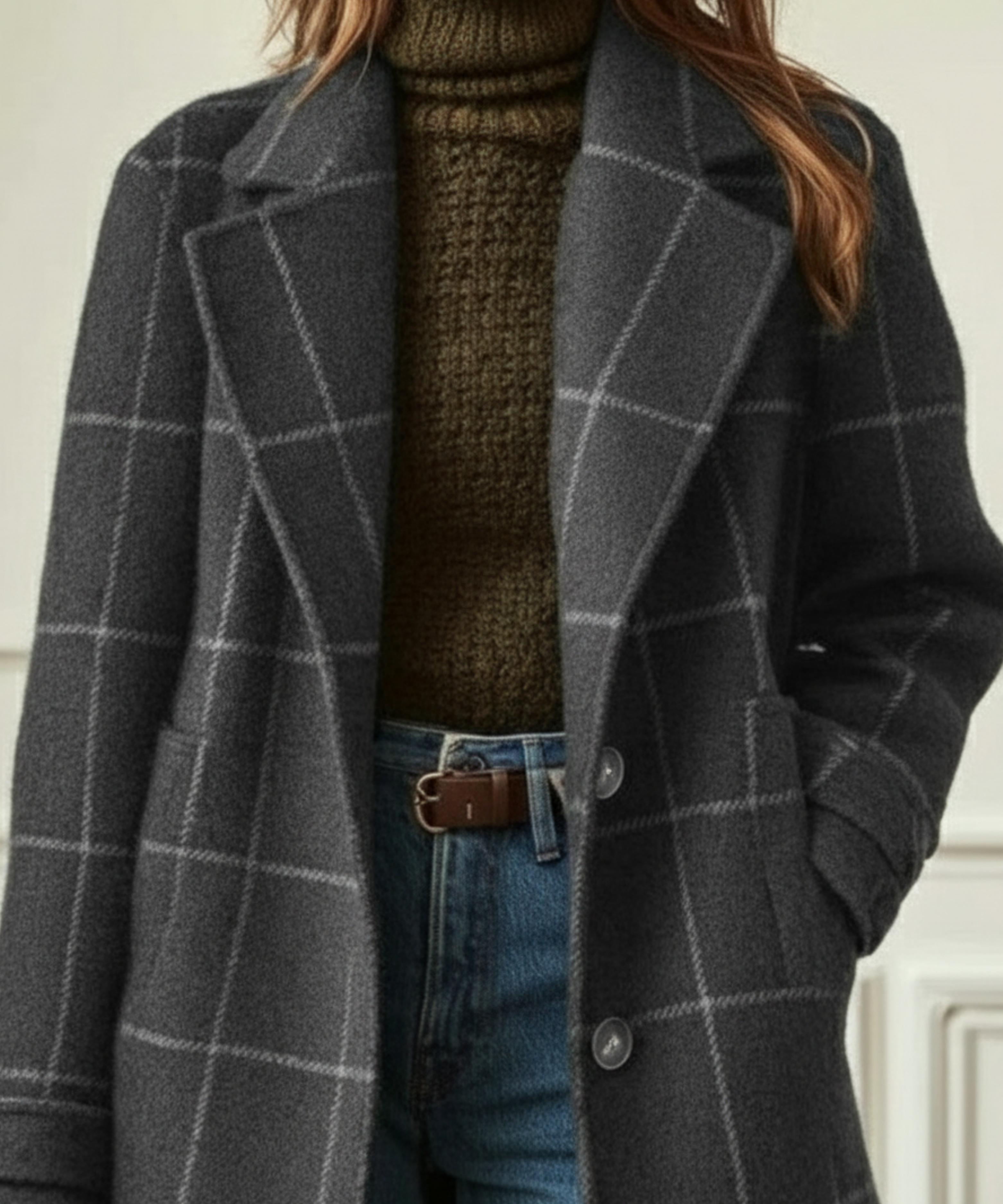 Vivienne | Elegant Check Long Coat