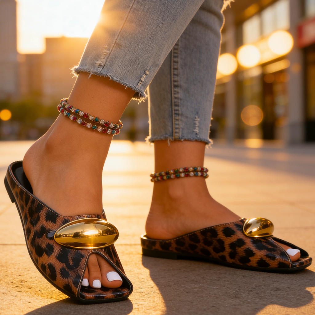 Harper Lane Zapatos sin Cordones de Cuero con Estampado de Leopardo