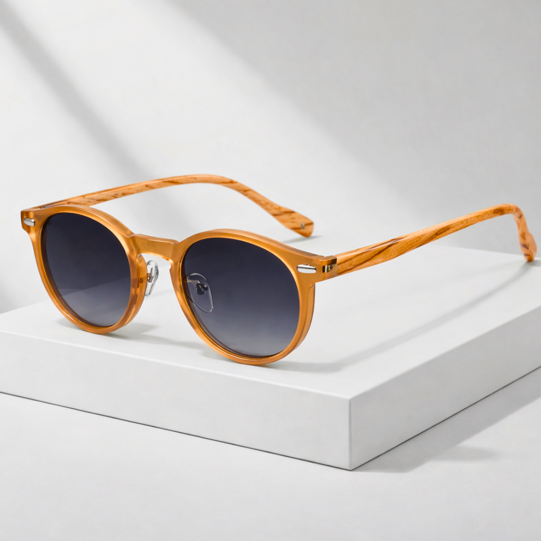 Sienna Drift™ | Wood-Tone Acetate Sunglasses | UV400 Rounded
