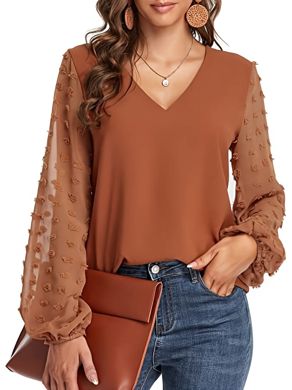 Lena | Blusa llamativa con cuello en V y manga texturizada