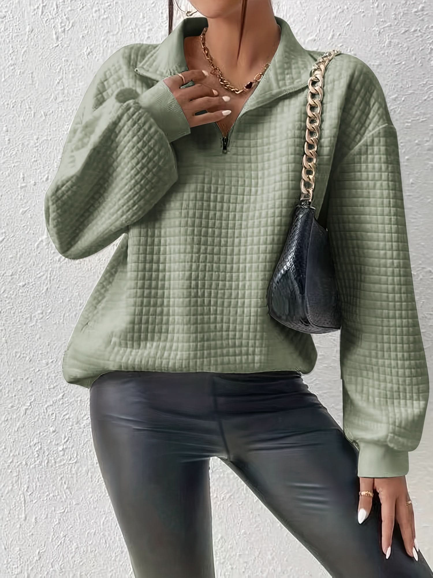 Lena | Pull gaufré zippé au quart