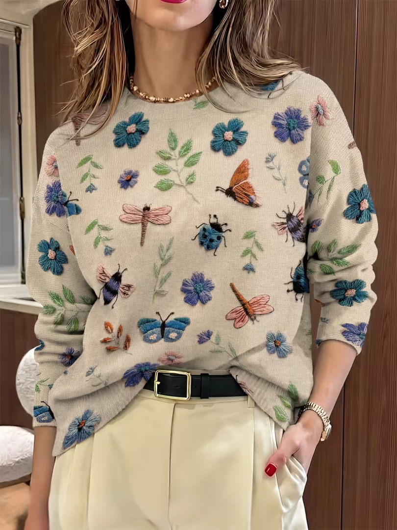 Hazel | Suéter de punto con estampado floral de la naturaleza