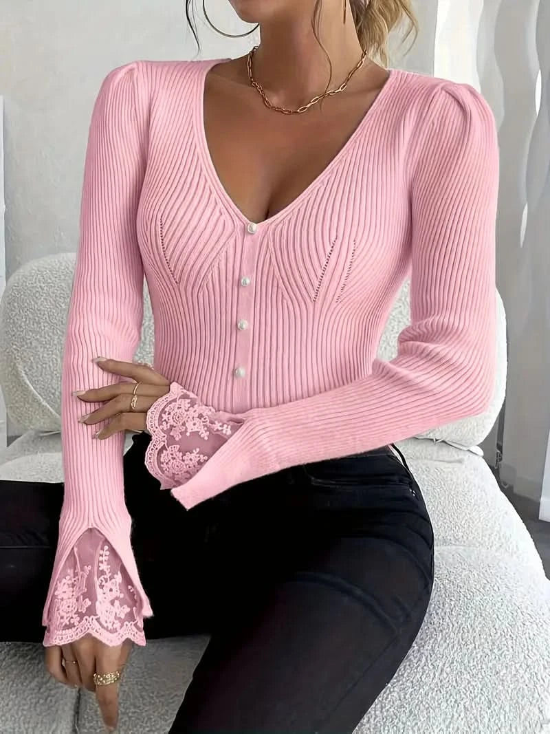 Élise | Pull élégant à manches en dentelle