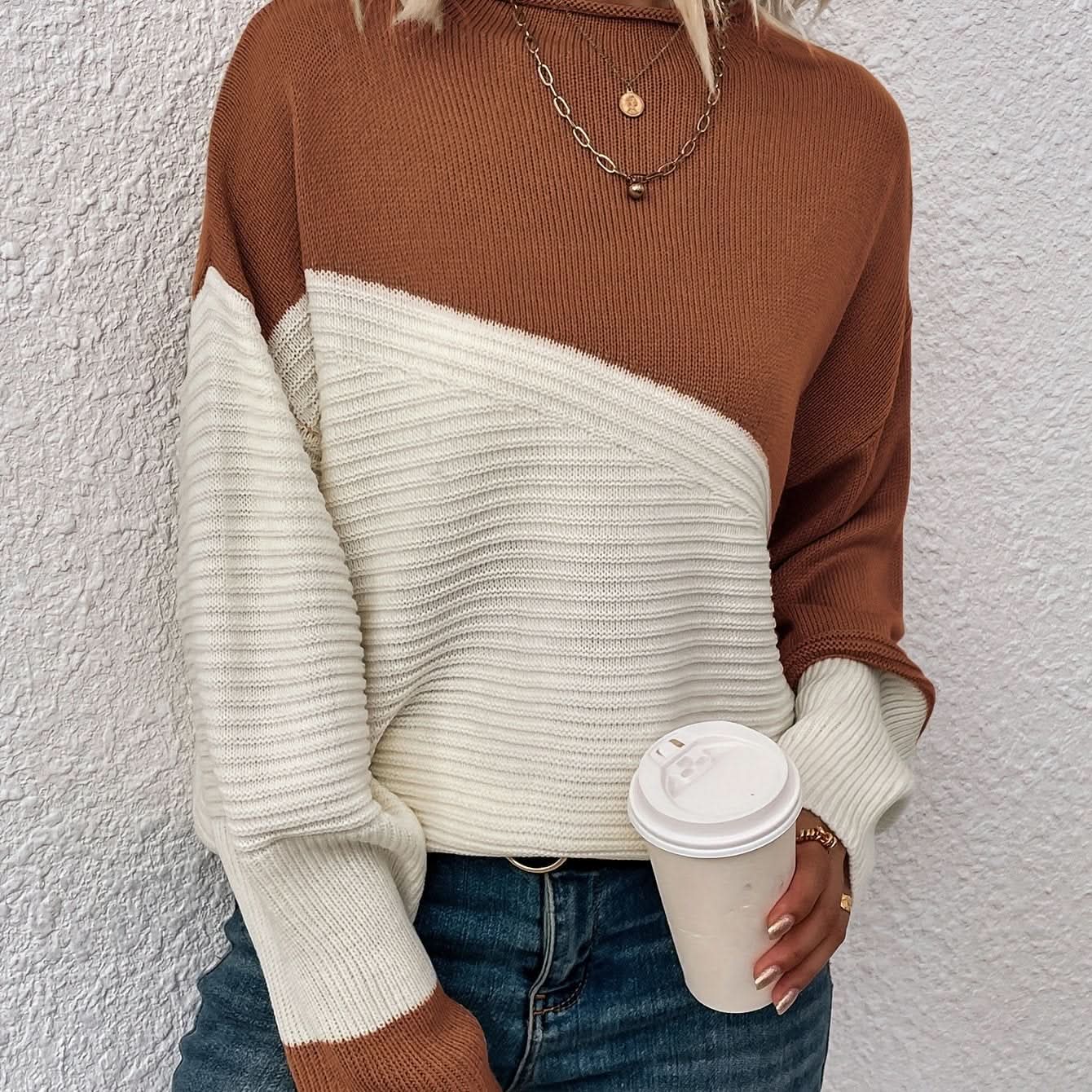 Talia | Sudadera con hombros caídos elegante bicolor