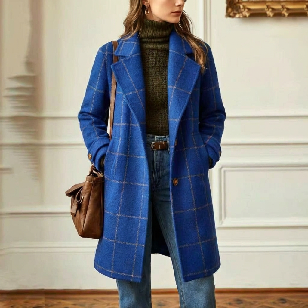 Vivienne | Elegant Check Long Coat