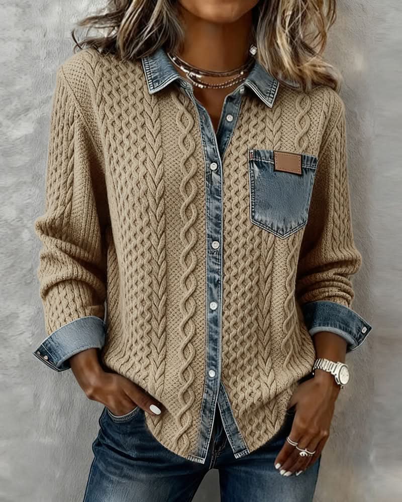 Elowen | Cardigan Superposé avec Bordures Contrastantes et Raffinées