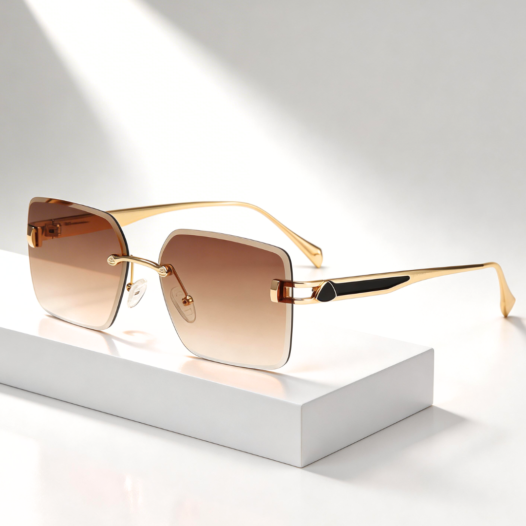 Milana Rimless™ | Gold Rimless Square Sunglasses | UV400 Luxury