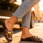 Harper Lane Zapatos sin Cordones de Cuero con Estampado de Leopardo