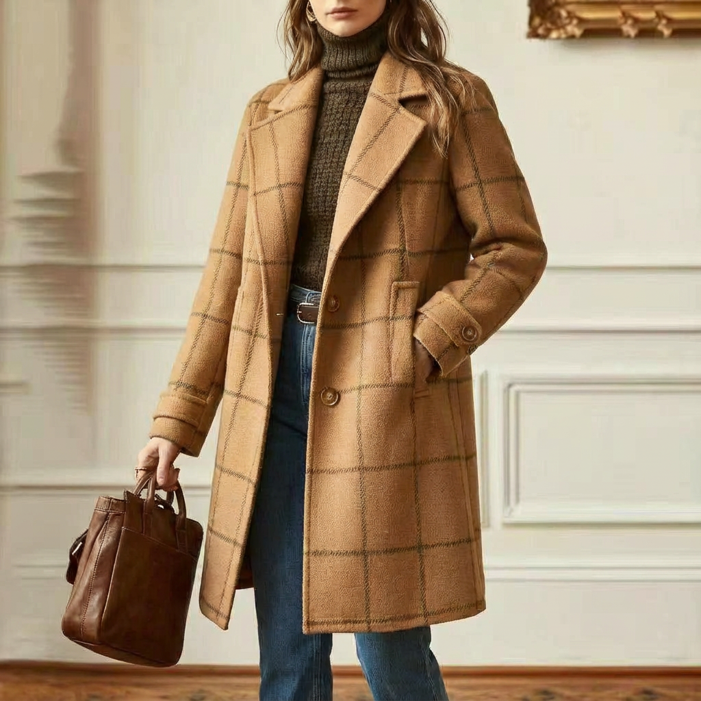 Vivienne | Elegant Check Long Coat