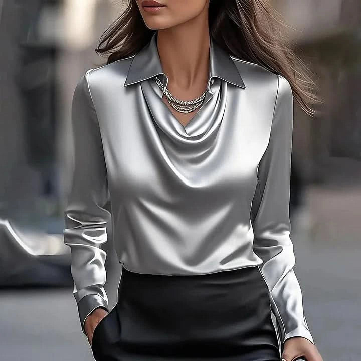 Élise | Blouse Élégante en Satin Drapé Premium