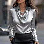 Élise | Blouse Élégante en Satin Drapé Premium