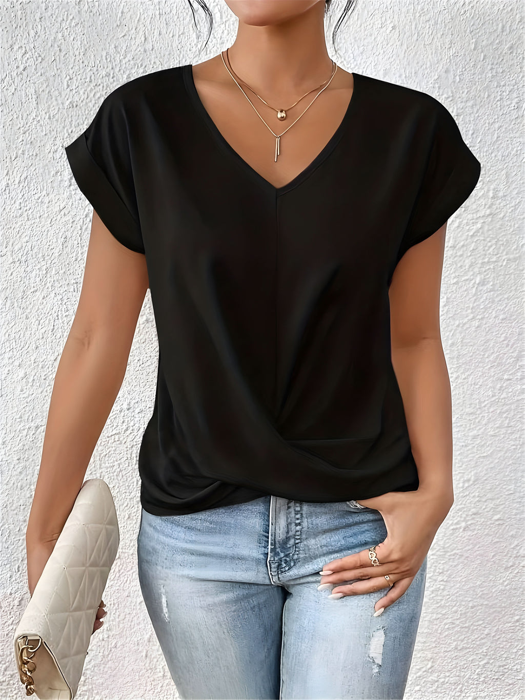 Kathrina | Top con cuello de pico y nudo delantero