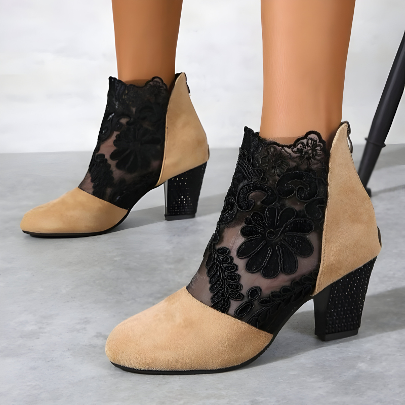 Mila | Botines Elegantes con Tacón de Bloque y Encaje