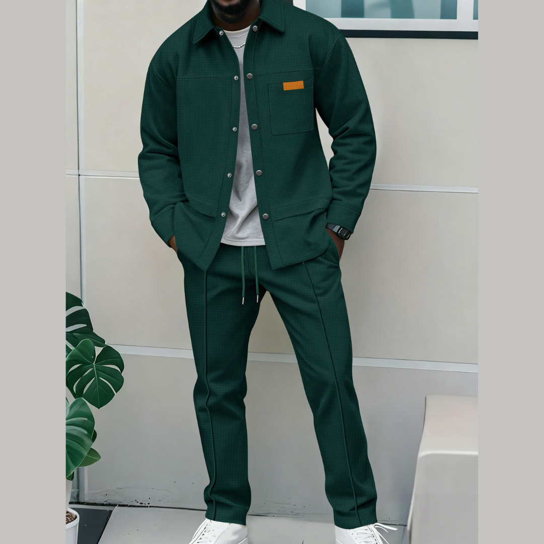Landon | Conjunto de chamarra bomber de cierre completo a juego y estilo elegante