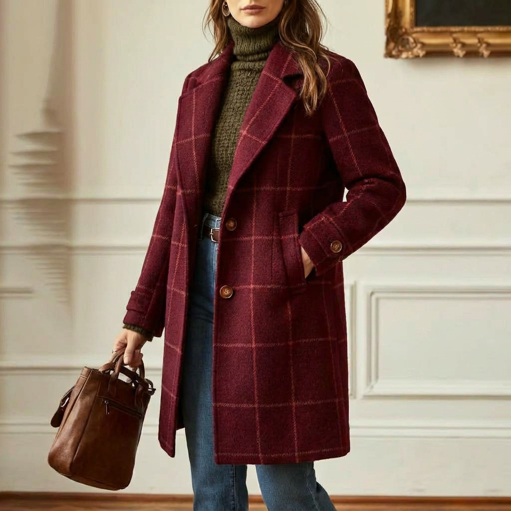 Vivienne | Elegant Check Long Coat
