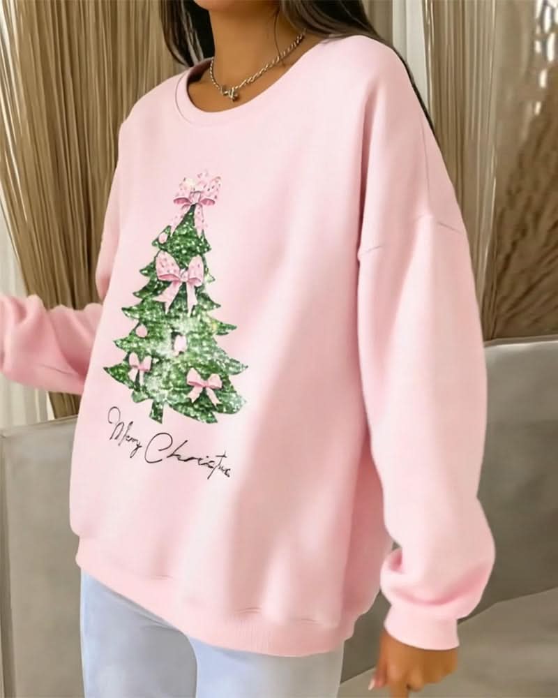 Tessa | Sudadera navideña de cuello redondo con árbol de Navidad