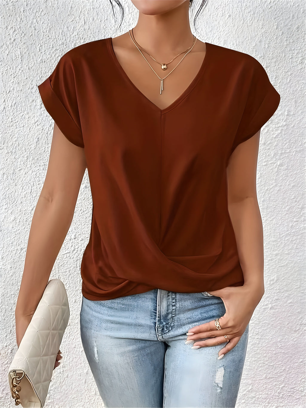 Kathrina | Top con cuello de pico y nudo delantero