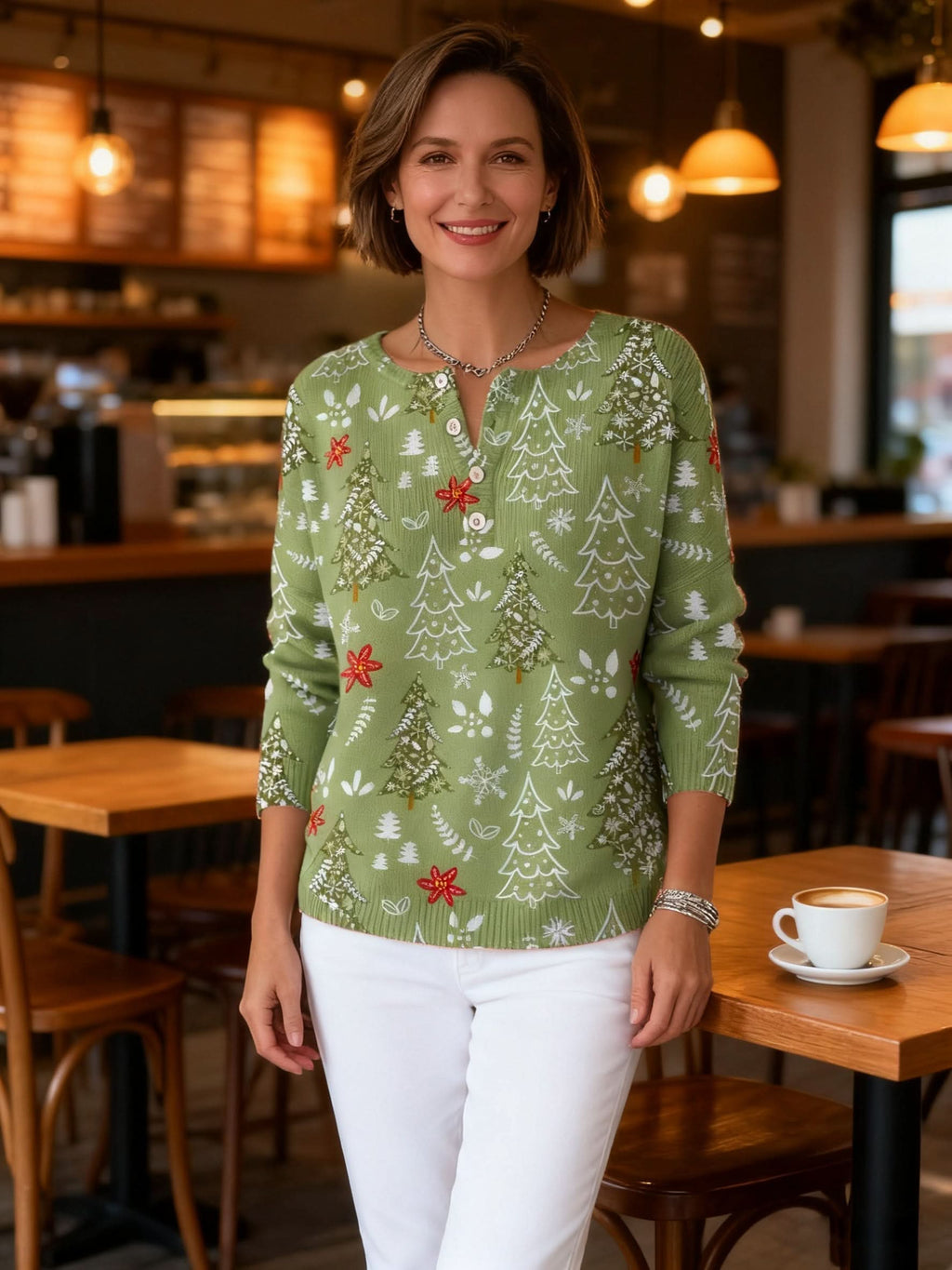 Tessa | Festive Button-Neck Christmas Jumper