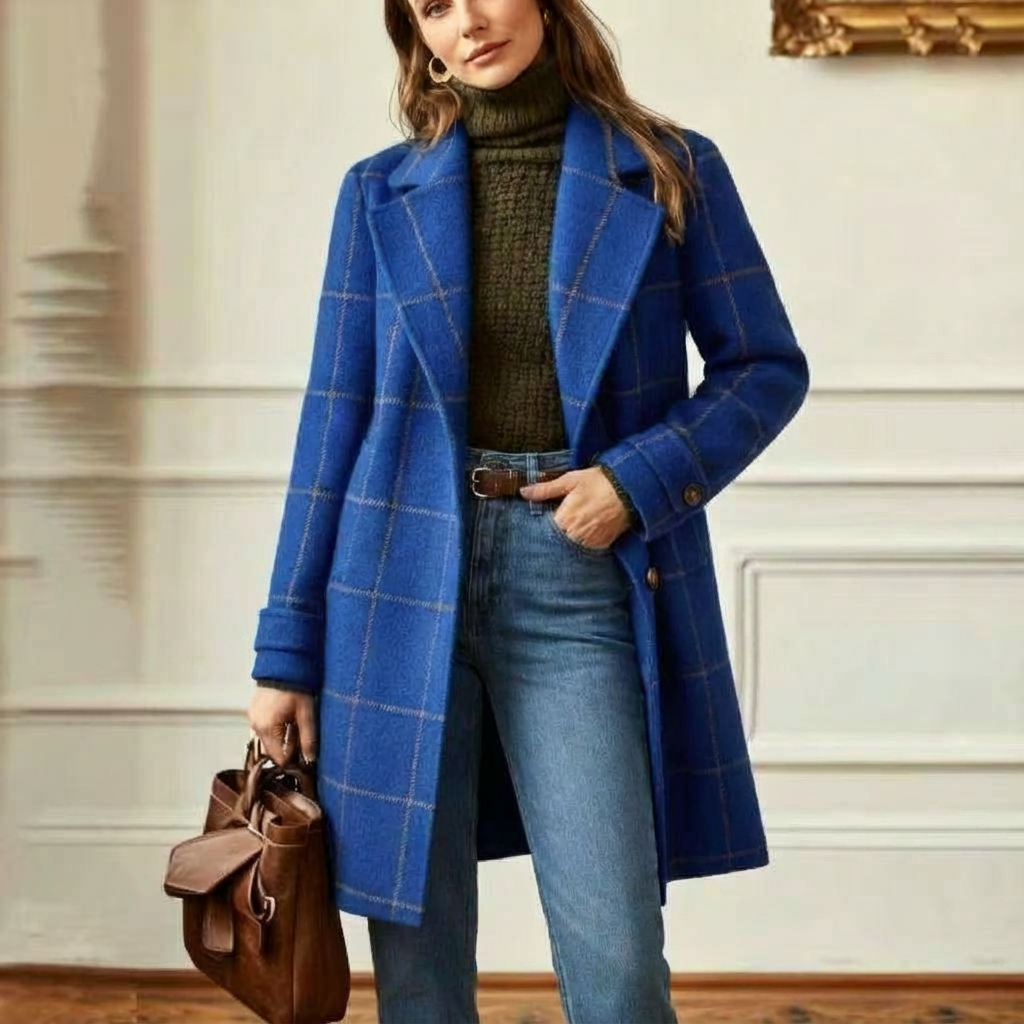 Vivienne | Elegant Check Long Coat