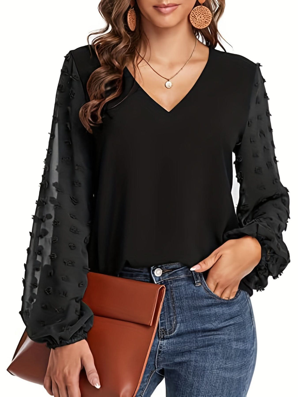Lena | Blusa llamativa con cuello en V y manga texturizada