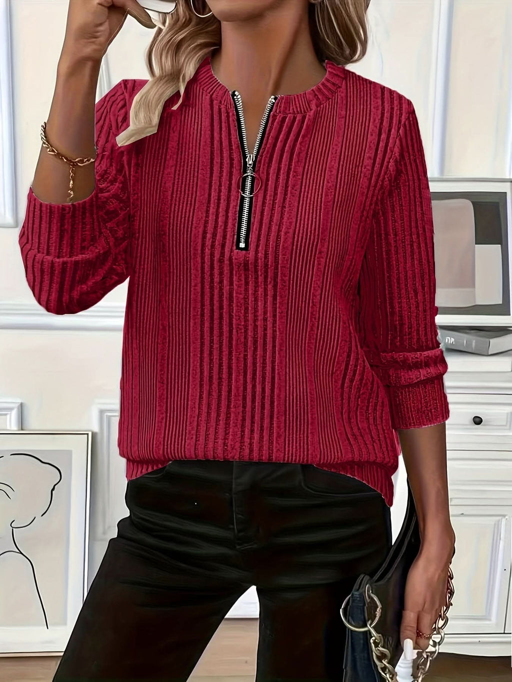 Harper | Pull en maille raffiné à col zippé