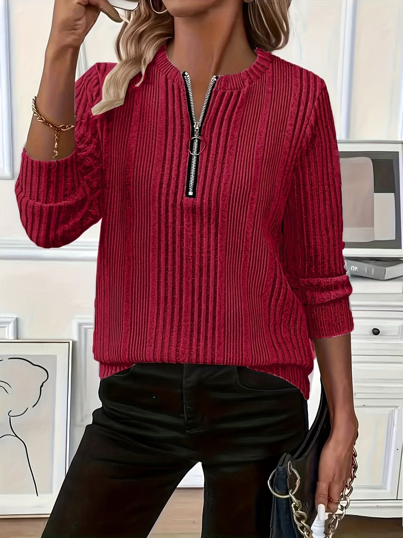Harper | Pull en maille raffiné à col zippé
