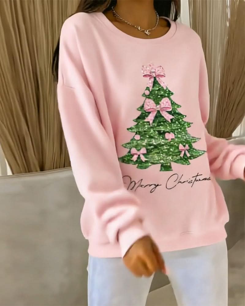 Tessa | Sudadera navideña de cuello redondo con árbol de Navidad