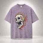 T-shirt oversize délavé à motif tête de mort enflammée