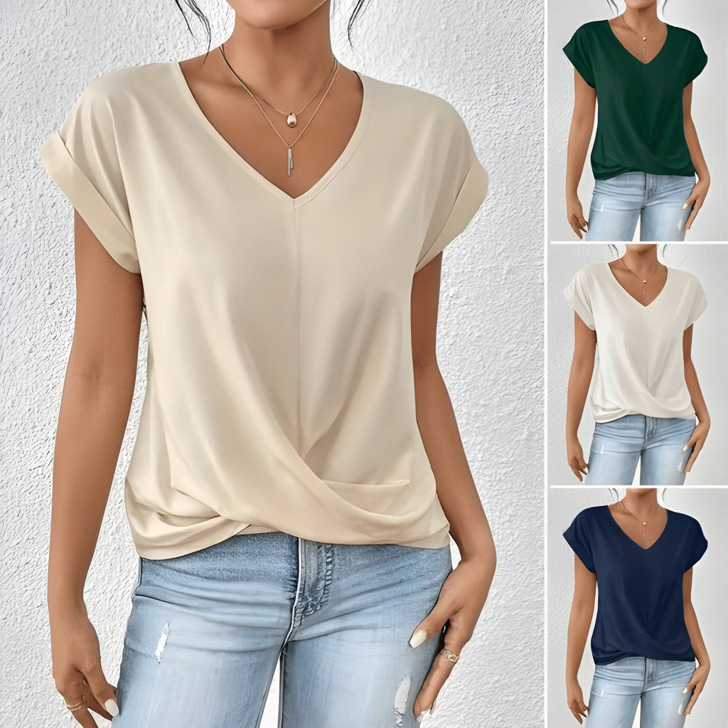 Kathrina | Top con cuello de pico y nudo delantero