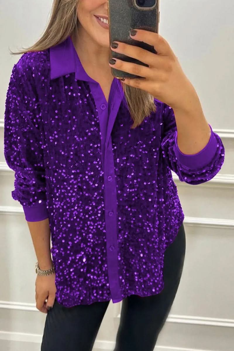 Valeria | Chemise Glamour à Paillettes Premium