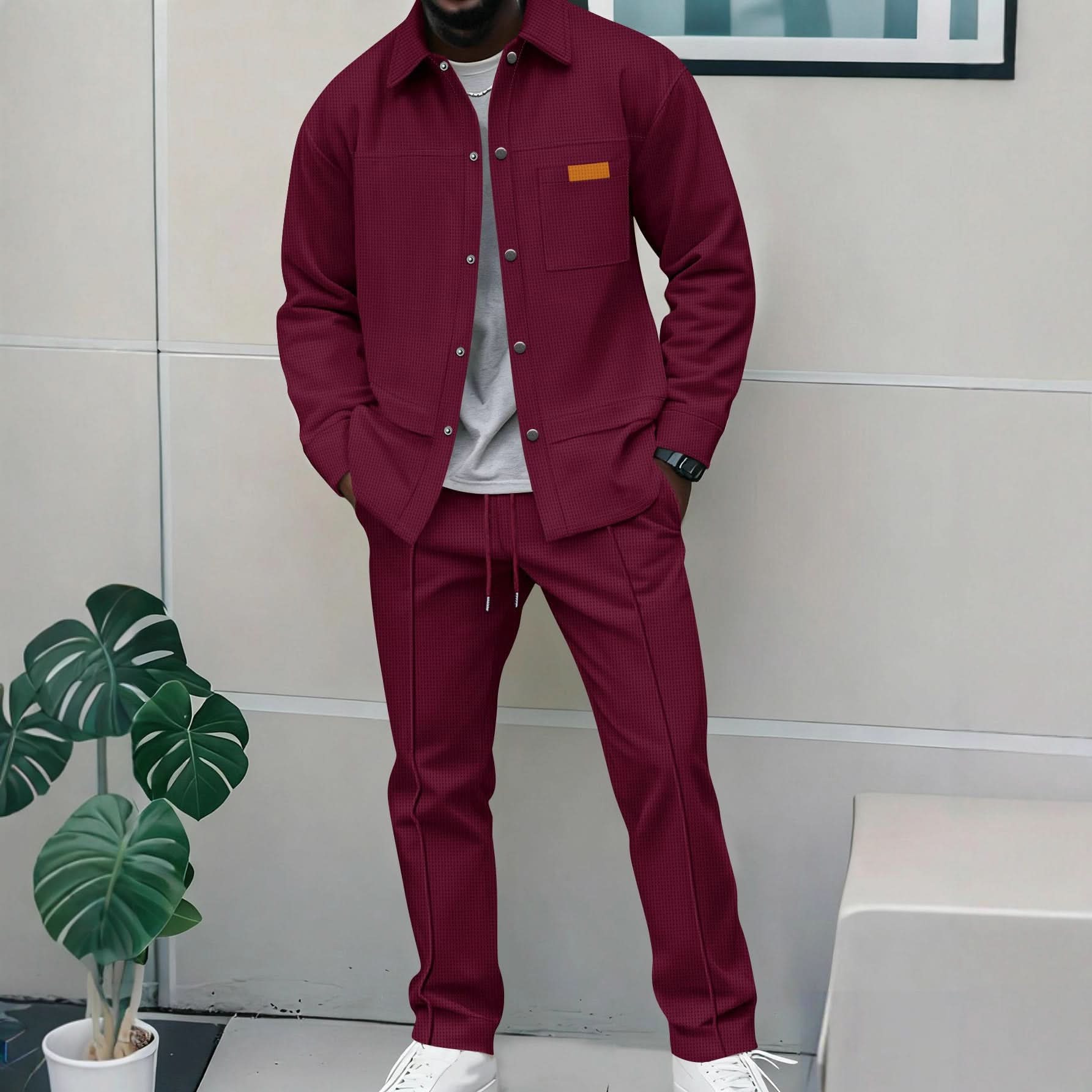 Landon | Conjunto de chamarra bomber de cierre completo a juego y estilo elegante