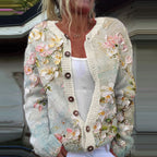 Hailey | Gilet en maille fleurie vintage ouvert sur le devant