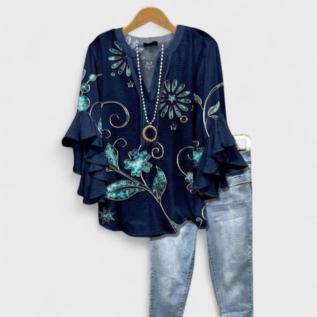 Lina | Blouse florale élégante à manches volantées