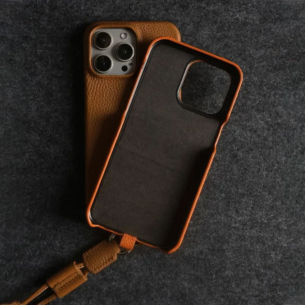 Funda bandolera para iPhone de cuero genuino vacuno